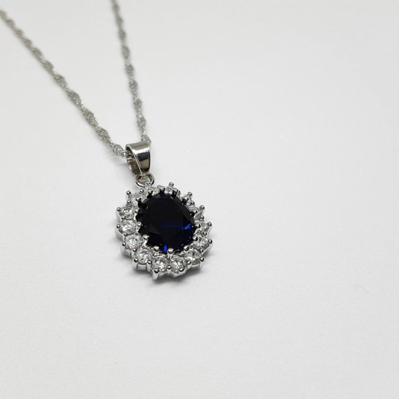 Fifth Avenue Vintage British Princess Wedding Blue Sapphire Pendant Necklace - Picture 12 of 12